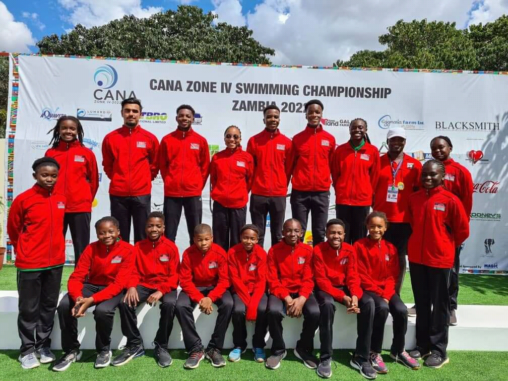 Malawian Participants at the 2022 CANA 4 swimming championship pose for a group photo